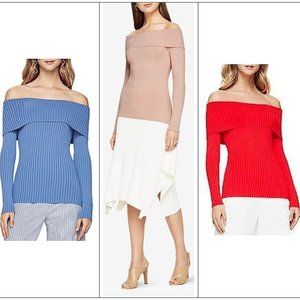 BCBGMaxAzria “Risa” Long Sleeve Off-The-Shoulder Top XXS